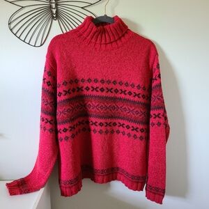 Coldwater Creek Red Turtleneck Patterned Sweater Size 1X